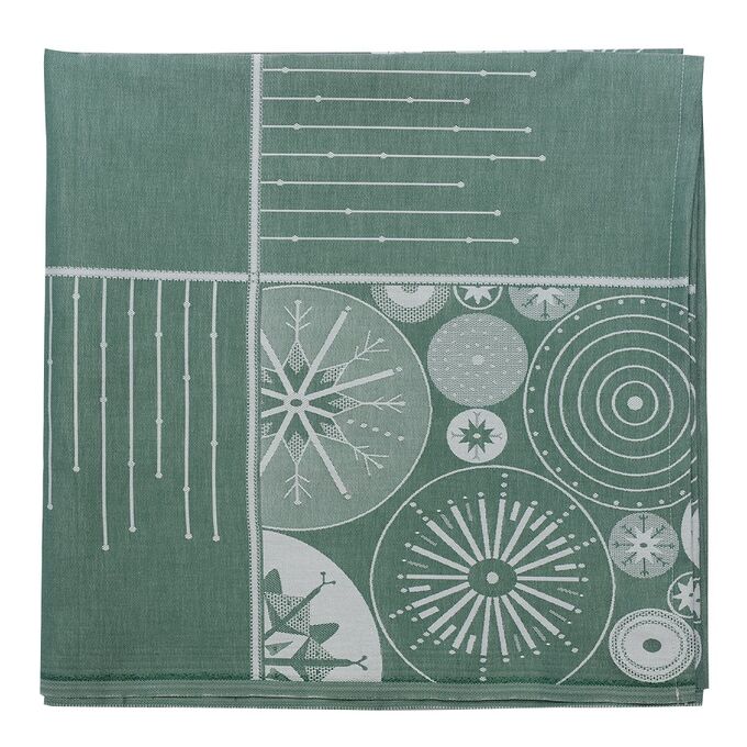 Tkano Скатерть из хлопка зеленого цвета с рисунком Ледяные узоры из коллекции New Year Essential, 180х260см