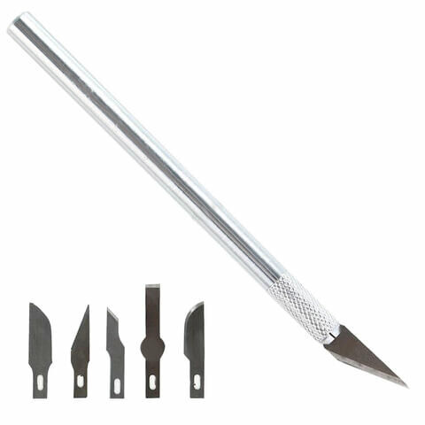 zvezda Инструмент для моделирования &quot;Нож цанговый&quot;, 6 лезвий в комплекте, металлический корпус, ЗВЕЗДА, 1103