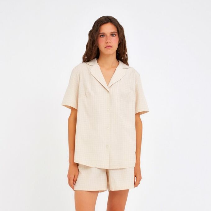 Пижама женская (рубашка, шорты) MINAKU: Home collection цвет бежевый, размер 52