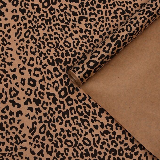 Бумага упаковочная крафт &quot;Леопард&quot; черный, 0,6 х 10 м, 70 г/м2