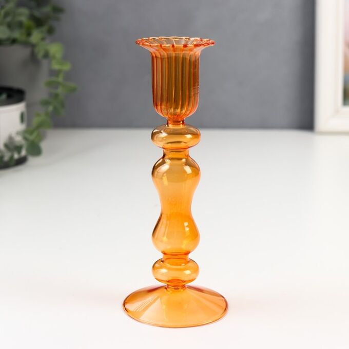 Подсвечник стекло на 1 свечу &quot;Гаронн&quot; прозрачный оранж 18х7,5х7,5 см