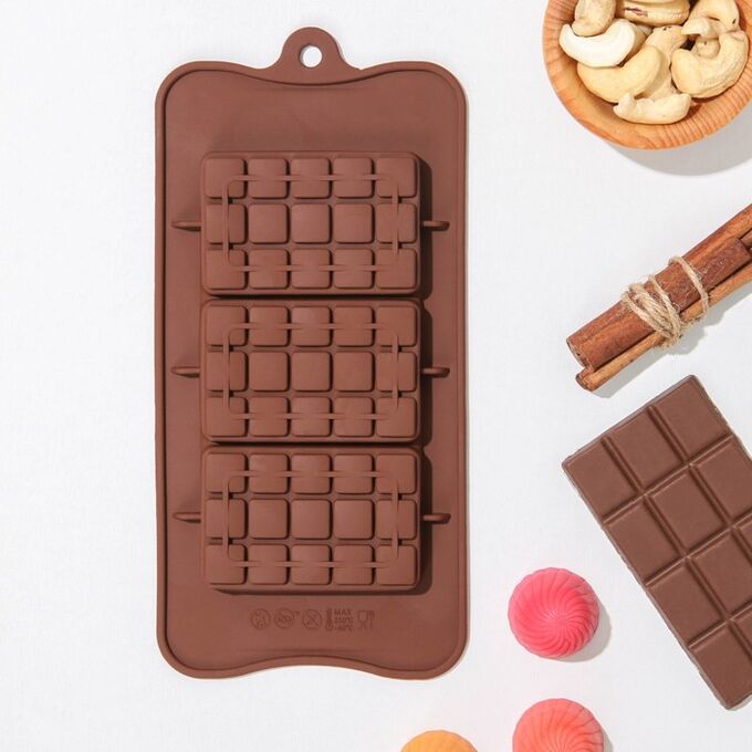 Доляна Форма для шоколада «Мини-десерт», 3 ячейки, 22x11x1 см, цвет шоколадный
