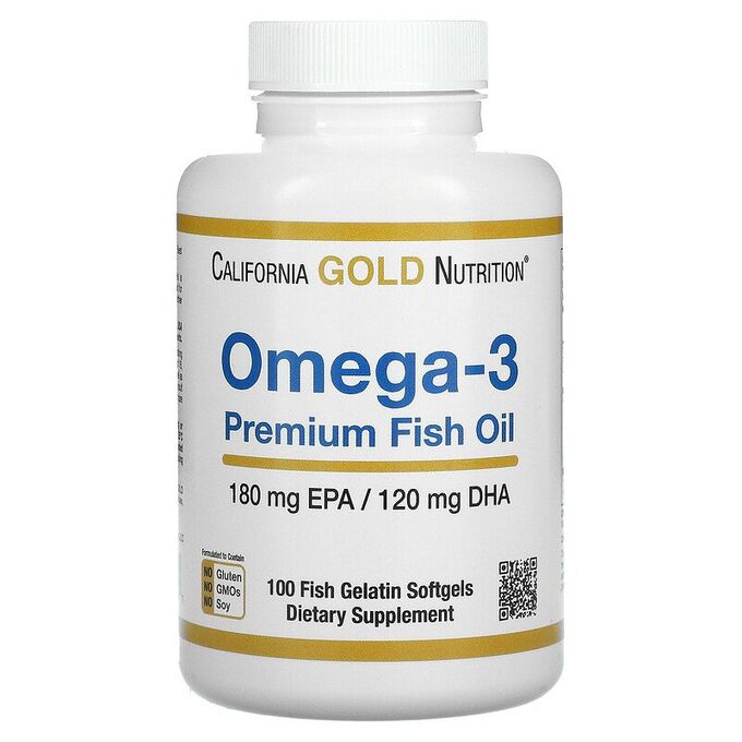 California Gold Nutrition, омега-3, рыбий жир премиального качества, 100 рыбно-желатиновых капсул