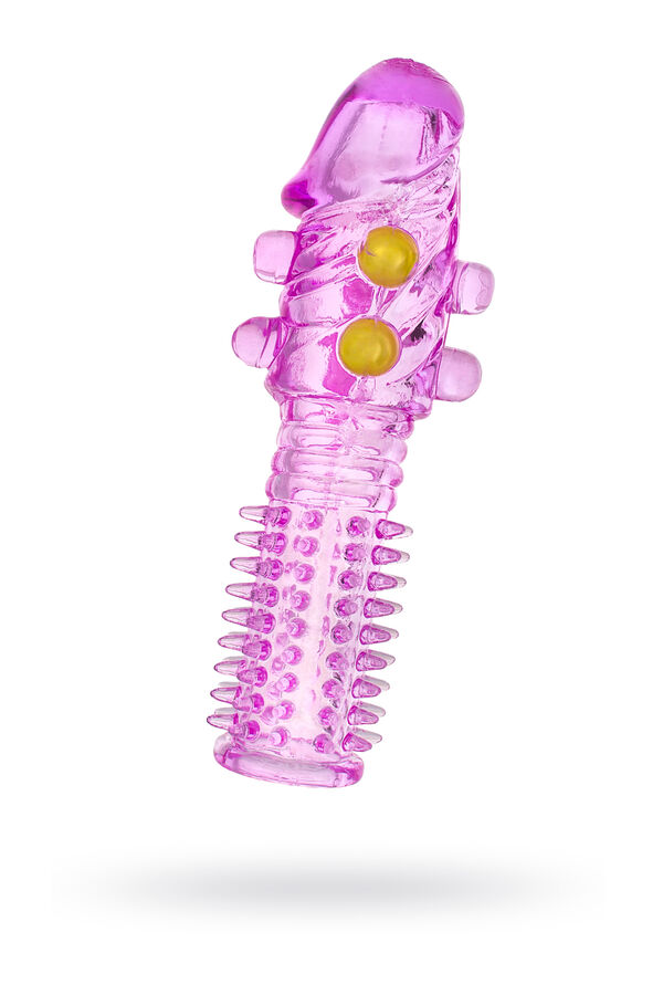 Насадка на пенис с шариками TOYFA Basic, TPE, фиолетовый, 14 см