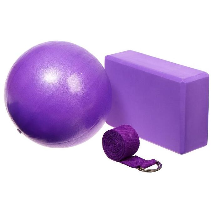 Sangh Набор для йоги (блок+ремень+мяч), цвет фиолетовый