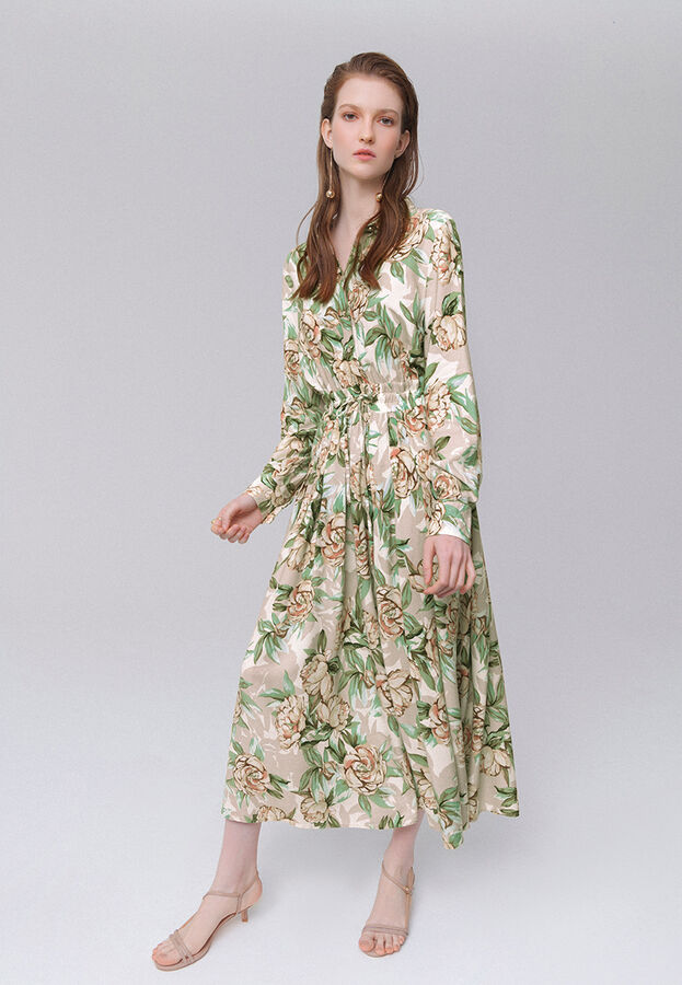 Платье из вискозы с флоральным орнаментом, цвет бежевый