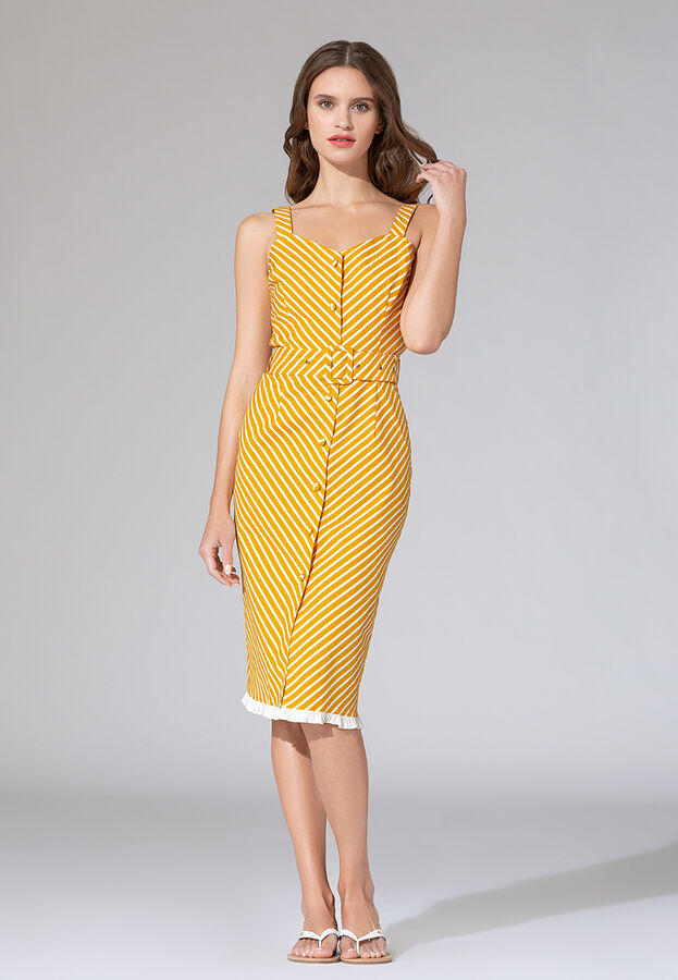 Платье с поясом в полоску, цвет желтый