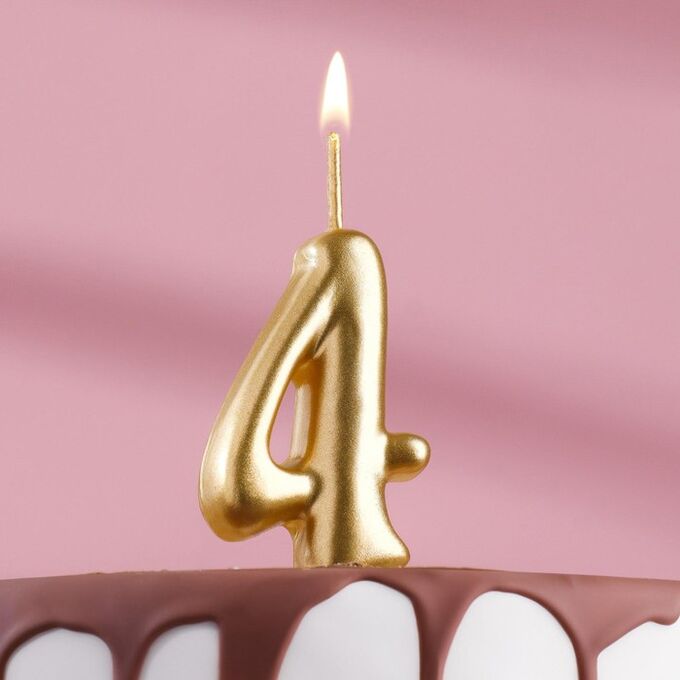 Свеча для торта цифра &quot;Золотая&quot;, 7.8 см, цифра &quot;4&quot; .8