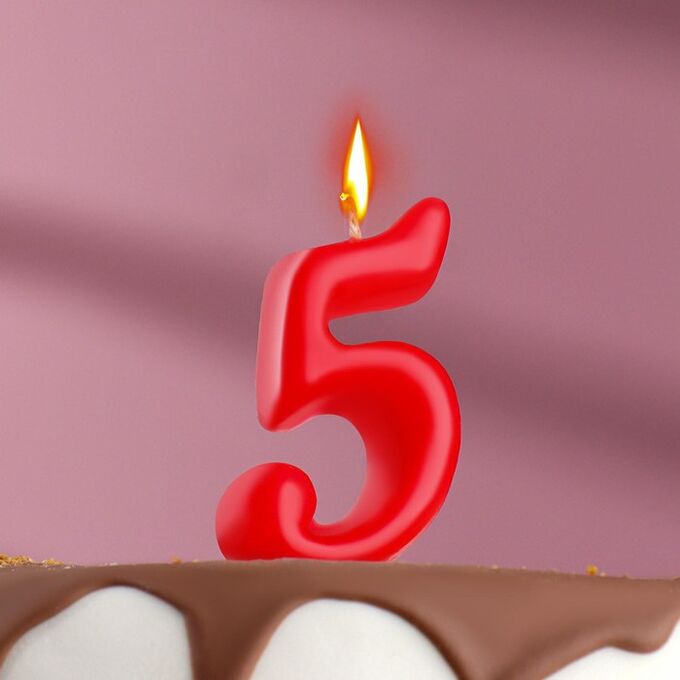 Свеча для торта цифра &quot;Овал&quot; &quot;5&quot;, красная, 7 см