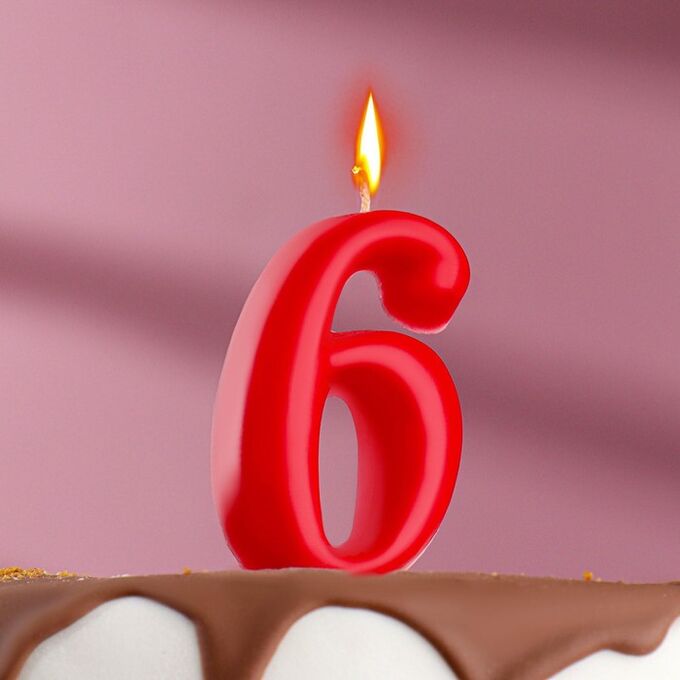 Свеча для торта цифра &quot;Овал&quot; &quot;6&quot;, красная, 7 см