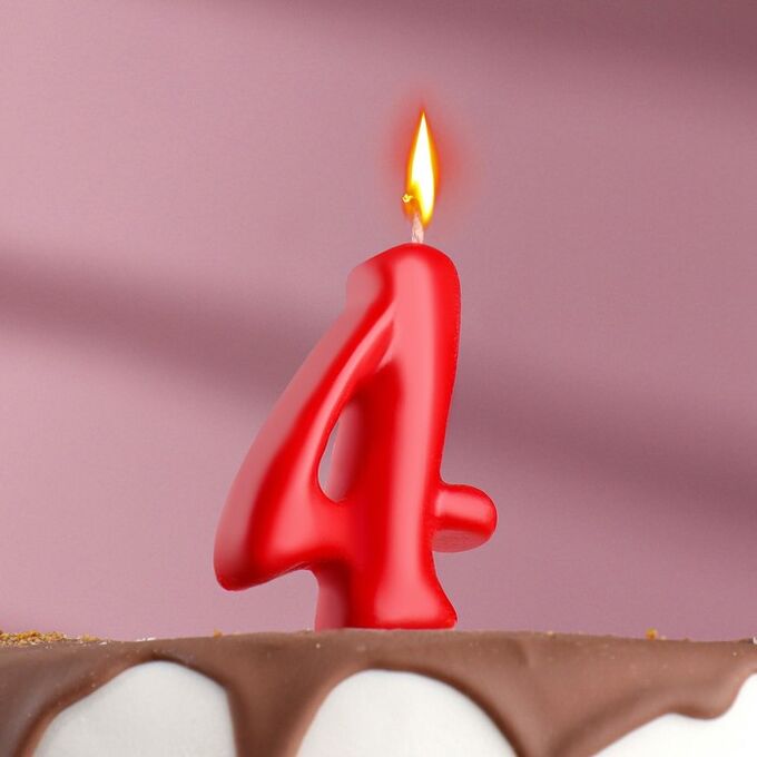 Свеча для торта цифра &quot;Овал&quot; &quot;4&quot;, красная, 7 см