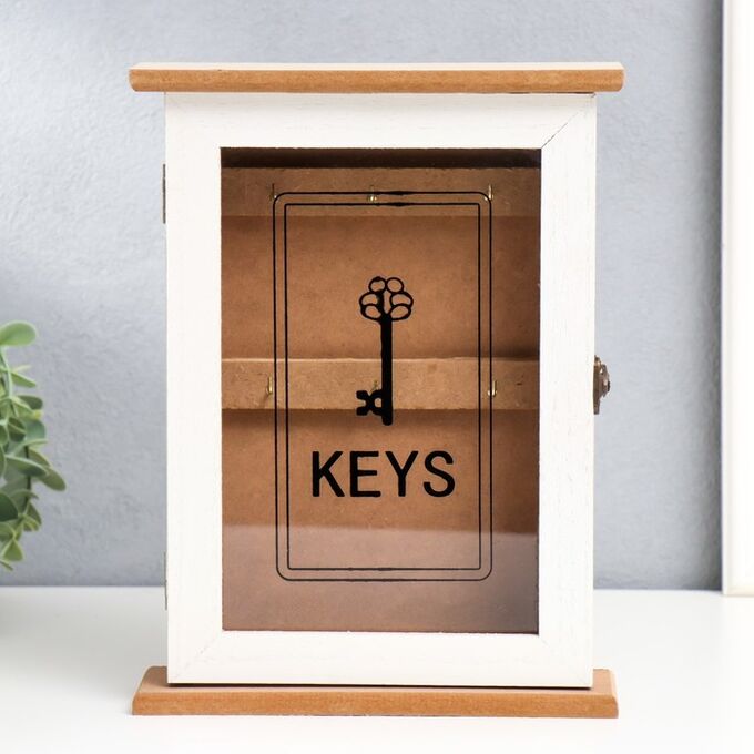 Ключница дерево со стеклом &quot;Ключик - Keys&quot; 26,5х21х6,5 см