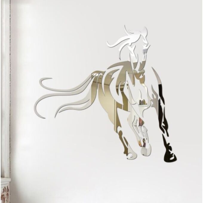 Декор настенный &quot;Лошадь&quot;, из акрила, зеркальный, 63х56 см, 17 деталей, серебро 7111647