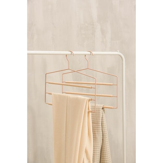 СИМА-ЛЕНД Вешалка для брюк и юбок многоуровневая SAVANNA Wood, 3 перекладины, 37x32x1,1 см, цвет розовый