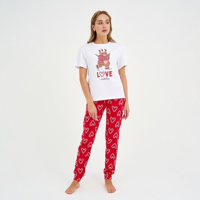 Пижама новогодняя женская (футболка и брюки) KAFTAN &quot;Love&quot;, цвет белый/красный, размер 44-46