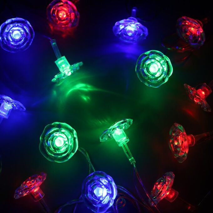 Luazon Lighting Гирлянда «Нить» 5 м с насадками «Цветочки», IP20, прозрачная нить, 20 LED, свечение мульти (RG/RB), мигание, 220 В