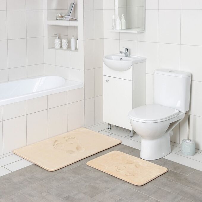 Набор ковриков для ванной и туалета SAVANNA Memory foam, 2 шт: 60x90 см, 40x60 см, цвет бежевый