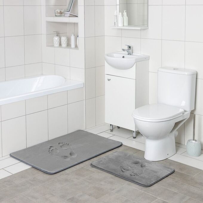Набор ковриков для ванной и туалета SAVANNA Memory foam, 2 шт: 60?90 см, 40?60 см, цвет серый