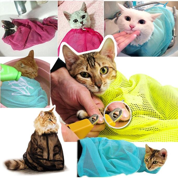Пижон Мешок для груминга кошек (купание, уход за когтями, прививки), серый
