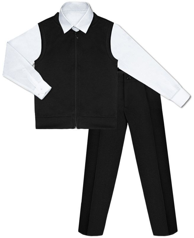Радуга дети Школьный комплект для мальчика с белой рубашкой, черным жилетом на замке и брюками