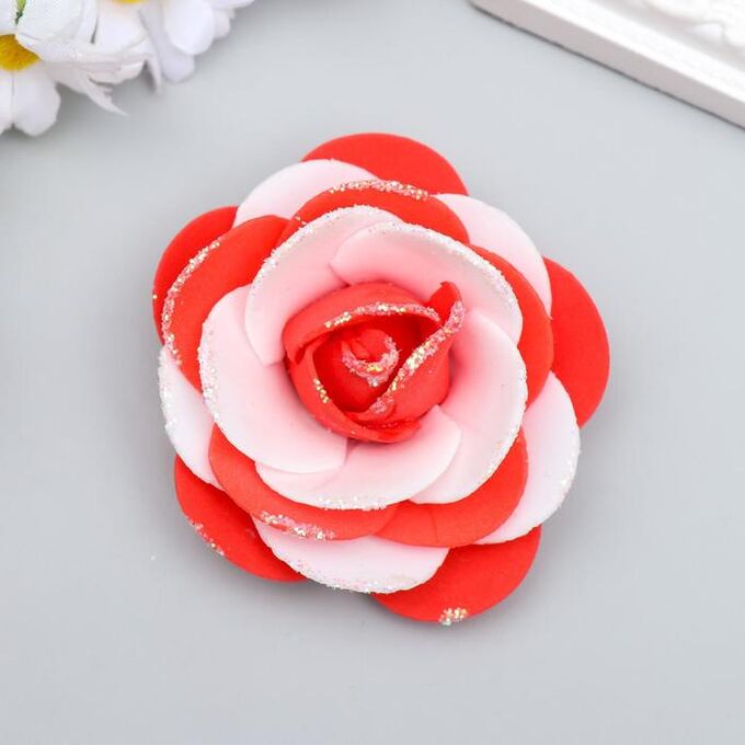 СИМА-ЛЕНД Декор для творчества &quot;Бело-красная роза с блестками&quot; 7х7 см