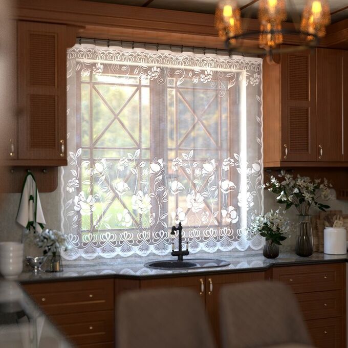Лента Штора на кухню без шторной ленты, 200х165 см, цвет белый, 100% полиэстер