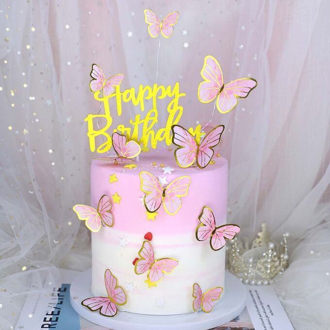 СИМА-ЛЕНД Набор для украшения торта «Бабочки» 10 шт., цвет розовый