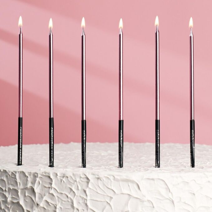 Свечи в торт &quot;Праздник&quot;, 6 шт, 16 см, розовый с чёрным