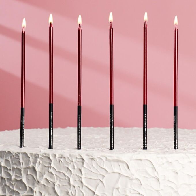 Свечи в торт &quot;Праздник&quot;, 6 шт, 16 см, красный с чёрным