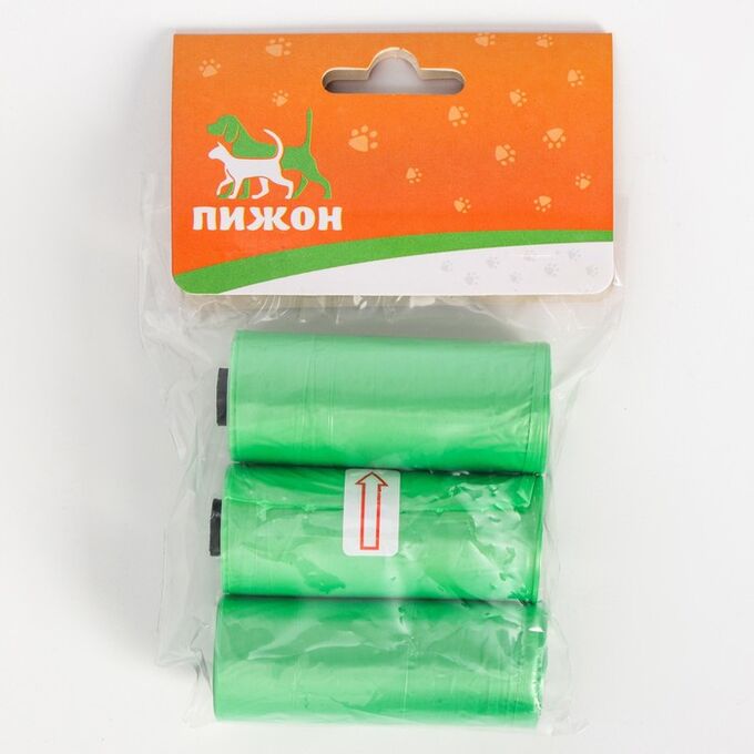 Пижон Пакеты для уборки за собаками однотонные (3 рулона по 15 пакетов 29х21 см), зелёные