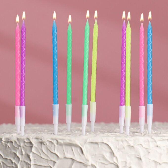Свечи для торта &quot;Неон&quot;, 10 шт, разноцветные, 14 см