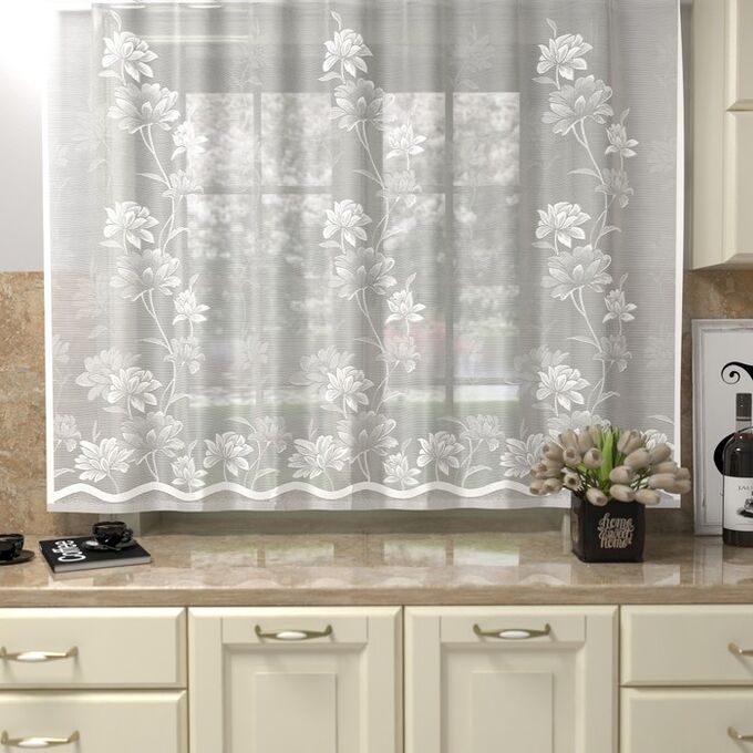 Лента Тюль на кухню со шторной лентой, 160х260 см, цвет белый, 100% полиэстер