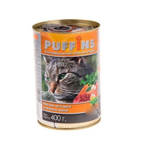 Puffins влажный корм для кошек Мясное ассорти в желе 415гр консервы