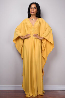Женское платье-накидка макси, со спущенными рукавами, цвет жёлтый