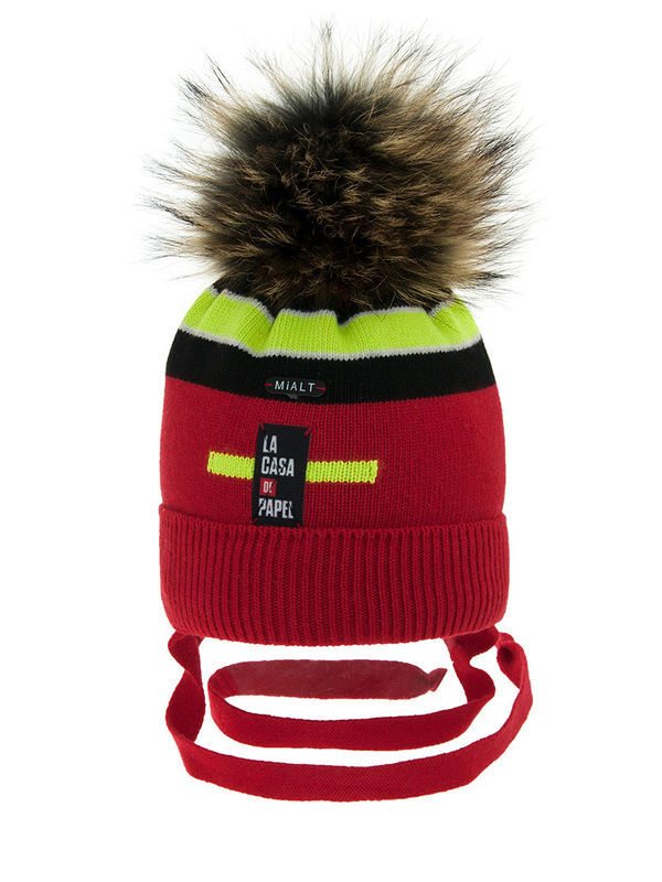 Зимняя шапка на утеплителе, с завязками, с отворотом, помпон из натурального меха на кнопке