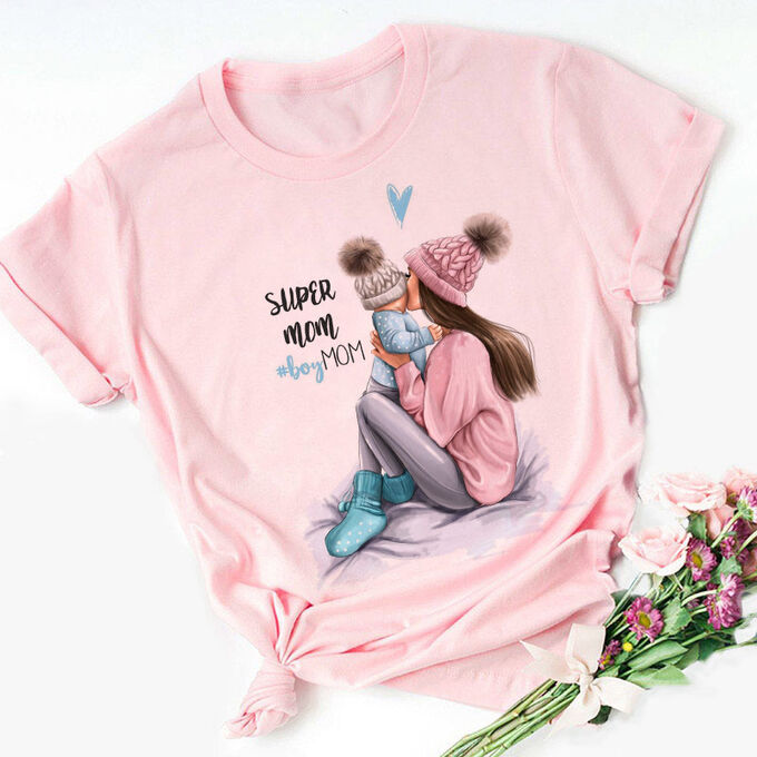 Женская футболка, принт "Мать с ребенком", цвет розовый в Хабаровске