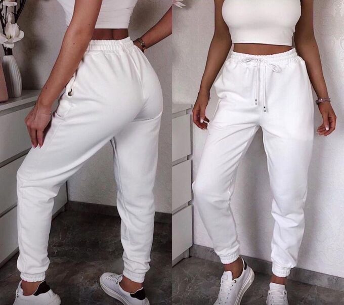 Спортивные штаны женские 3503 "Однотонные №5" Белые