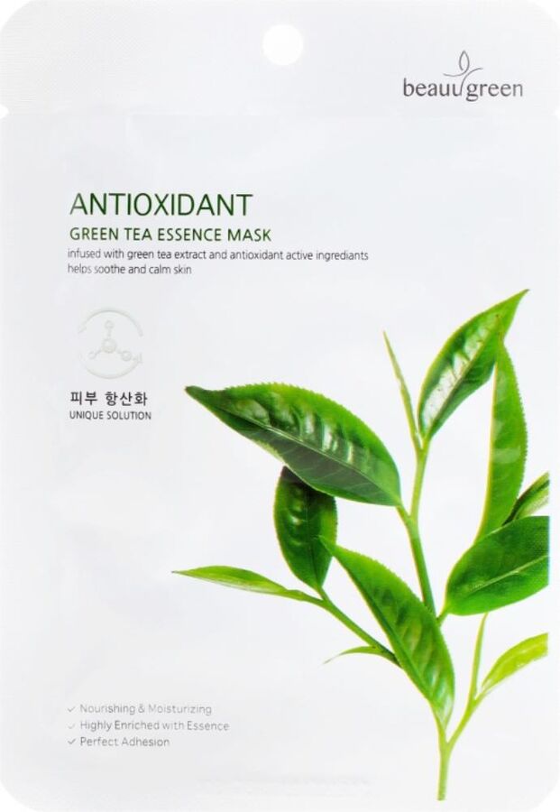 BeauuGreen Тканевая маска c экстрактом зеленого чая Vitalizing Green Tea Essence Mask, 23 гр