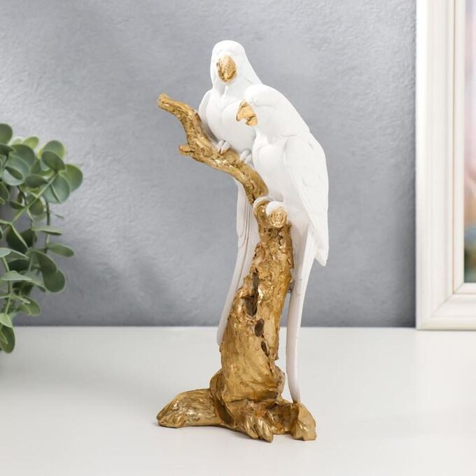 Сувенир полистоун &quot;Белые попугаи Ара на золотом дереве&quot; 23х6,5х12 см