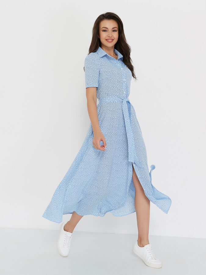 LONG SHIRT Платье-рубашка голубой, синий (мелкий горох)