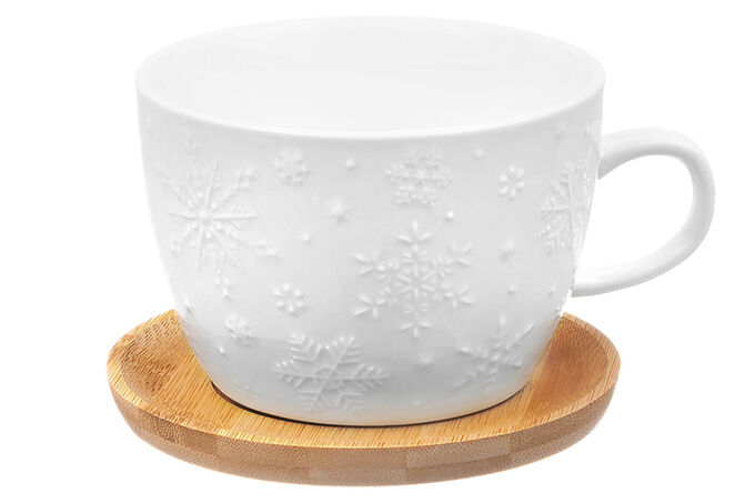 Элан галерея Чашка для капучино и кофе латте 500 мл 14*11,2*8 см &quot;Снежинки&quot; + дер. подстав