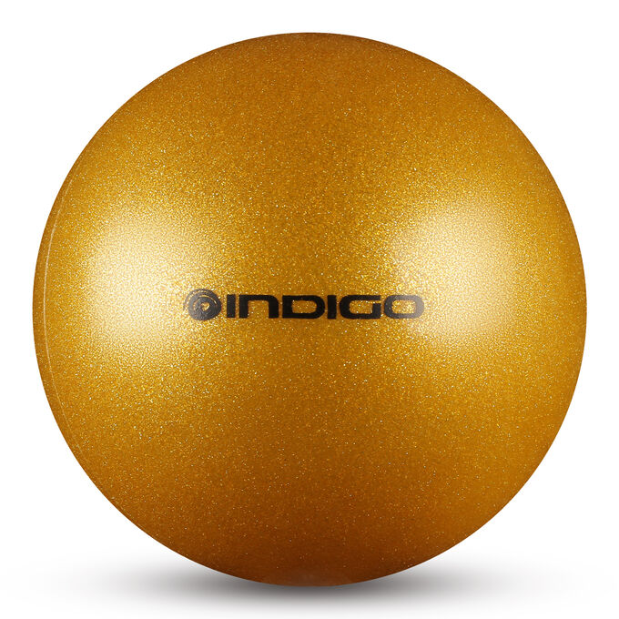 INDIGO Мяч для художественной гимнастики силикон Металлик 400 г. 19 см. С блестками золотой