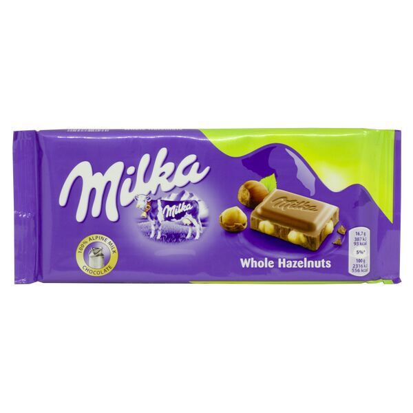 Шоколад молочный  Милка Milka фундук цельный 100г/Milka 100 грамм Milka Whole Hazelnuts Chocolate