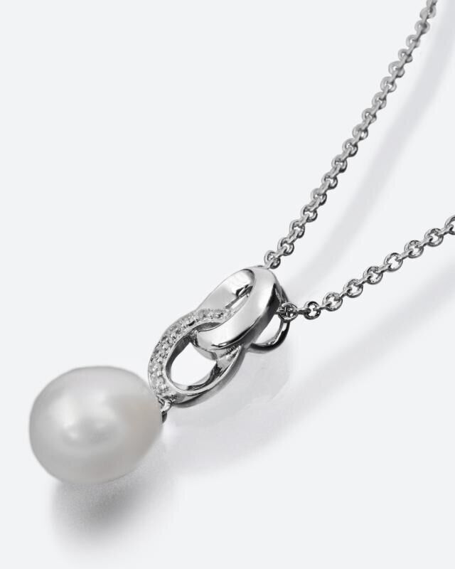 Pearls Melody Кулон с овальной белой жемчужиной декорированный цирконами