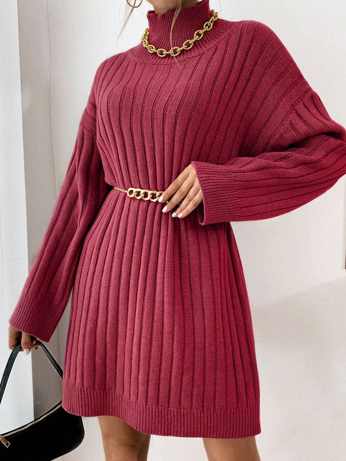 SheIn Платье-свитер с высоким воротником в рубчик без пояса