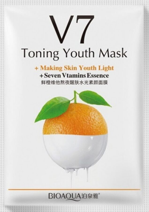 Маска с витамином с отзывы. Тканевая маска v7 апельсин. Маска BIOAQUA v7 Deep Hydration Fresh Orange. Маска BIOAQUA Orange тканевая Moisturizing Mask. Маска тканевая для лица v7 Toning Mask.