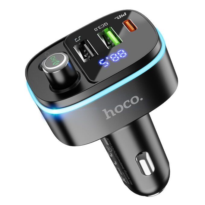 Автомобильное зарядное устройство модулятор HOCO E62 FAST 1*Type-C + 2*USB + FM-трансмиттер, 3.0A, черный, дисплей, подсветка