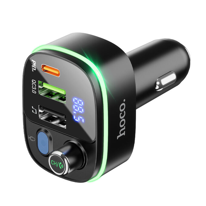 Автомобильное зарядное устройство модулятор HOCO E62 FAST 1*Type-C + 2*USB + FM-трансмиттер, 3.0A, черный, дисплей, подсветка