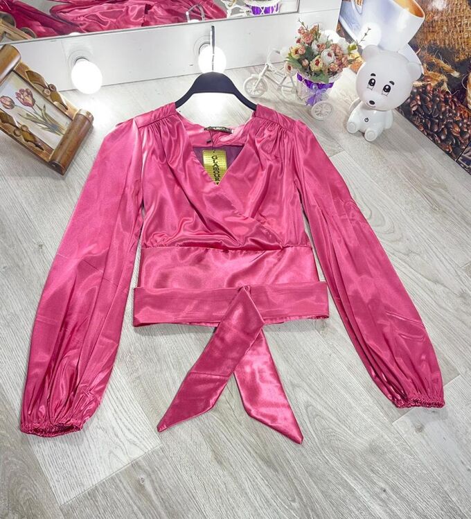 Рубашка Женская 5505 &quot;Однотон - С Запахом - Укорочен&quot; Розовая