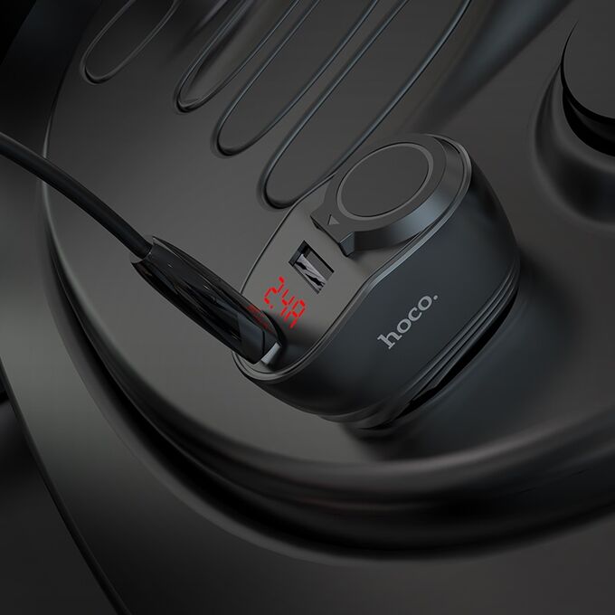 Borofone NEW ! Автомобильное зарядное устройство HOCO Z34 Thunder Power, 2*USB+прикуриватель, 3.1A, черный, дисплей